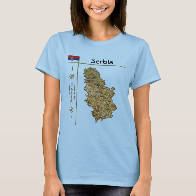 Serbien Karte + Flagge + T - Shirt (Vorderseite)