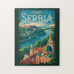 Serbien Landschaftsillustration Reise Kunst Vintag