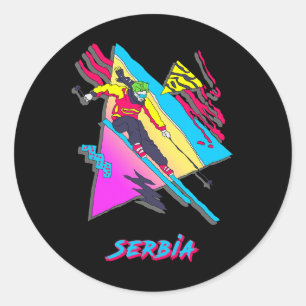 Serbien Skifahren Ski Skifahrer Grafik Kunst Berg Runder Aufkleber