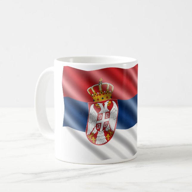 Serbische Flagge Kaffeetasse (Vorderseite Links)