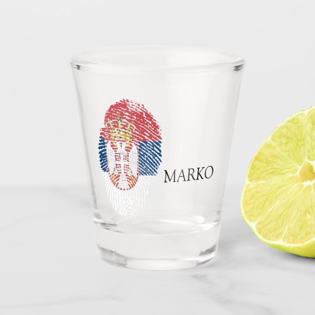 serbische Flagge, patriotisch Schnapsglas (Vorderseite)