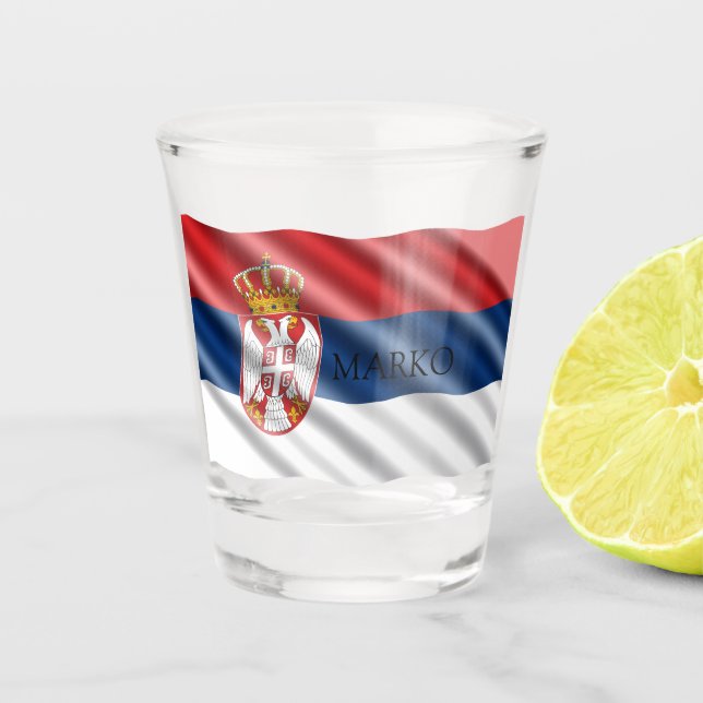 serbische Flagge, patriotisch Schnapsglas (Vorderseite)