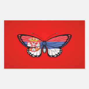 Serbische Schmetterlings-Flagge auf Rot Rechteckiger Aufkleber