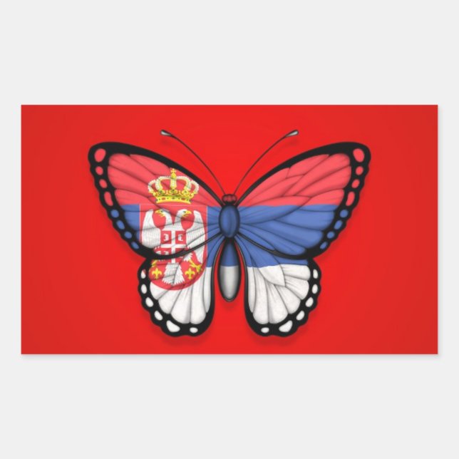 Serbische Schmetterlingsflagge auf Rot Rechteckiger Aufkleber (Vorderseite)