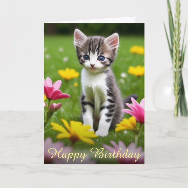 Sereine Floral Yellow & Pink Meadow Kitta Card Karte (Vorderseite)