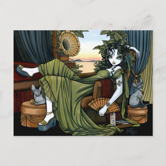 Serena Eclectic Sunset Cat Fairy Postcard Postkarte (Vorderseite)