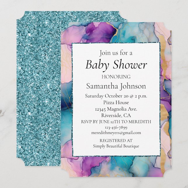 Serendipity Crystal Aqua Blue Lila Baby Dusche Einladung (Vorne/Hinten)