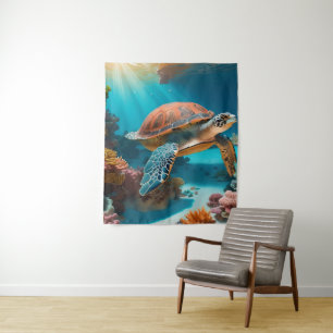 Serene 3D Sea Turtle in Ocean - Tranquil Marine Li Wandteppich