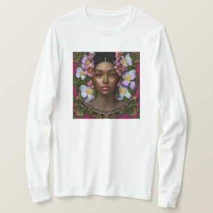 Serene afroamerikanische Frau mit Blume T-Shirt