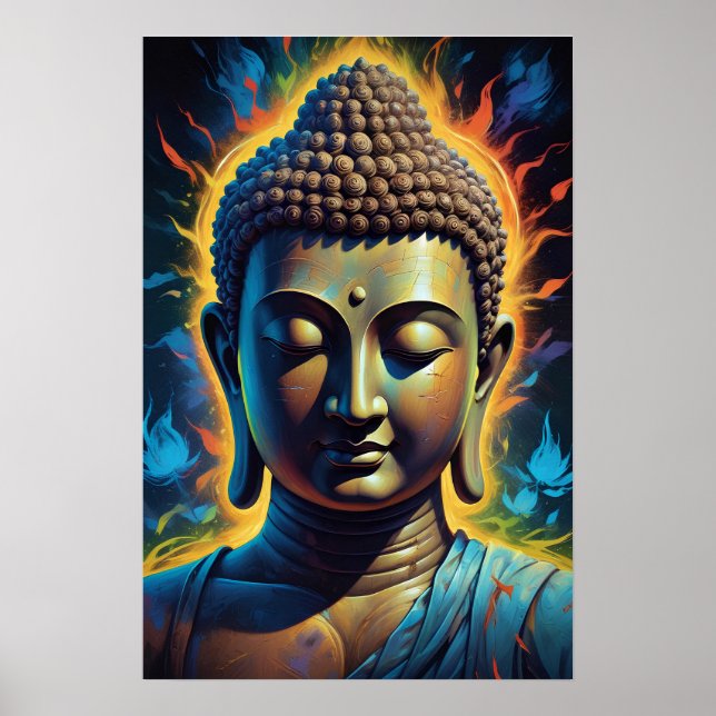 Serene and Calm Buddha Portrait Neon Art Poster (Vorne)
