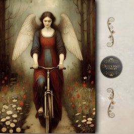 Serene Angel Bicycle Meadow Vintage Decoupage Seidenpapier