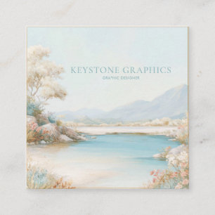 Serene Aqua Lakeside Gold Rahmen Romantische Blume Quadratische Visitenkarte