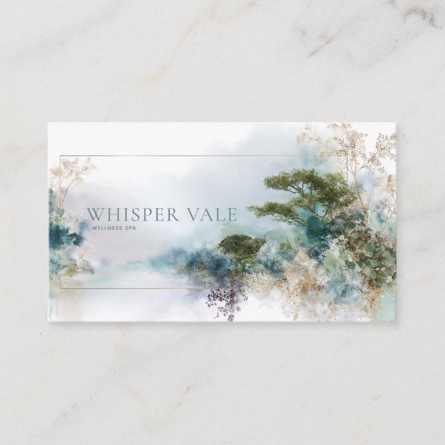 Serene Aquamarin und Gold Zen Wasserfarbenwelt Lan Visitenkarte (Vorderseite)
