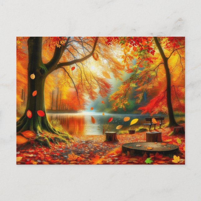 Serene Autumn Forest Scene Malerei Postkarte (Vorderseite)