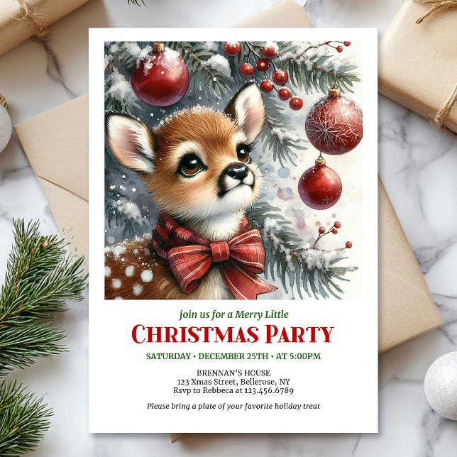 Serene baby deer watercolor Christmas invitation  Einladung (Serene baby deer watercolor Christmas invitation printable card)