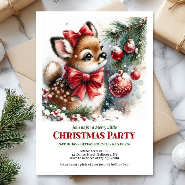 Serene baby deer watercolor Christmas kids invite  Einladung (Serene baby deer watercolor Christmas kids invite editable)