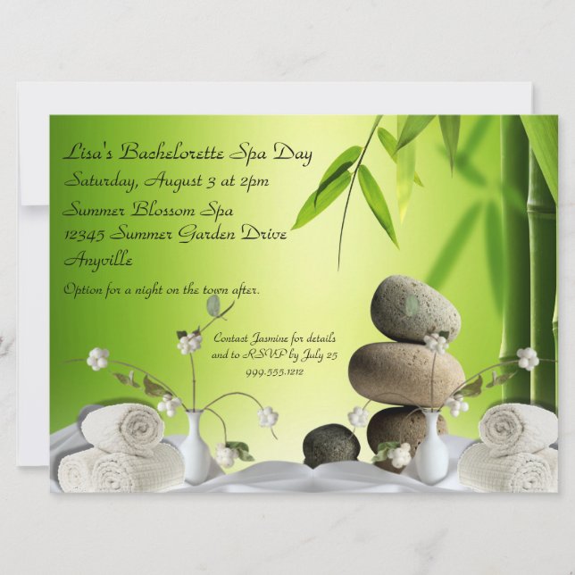 Serene Bachelorette Custom Wellness-Center Day Einladung (Vorderseite)