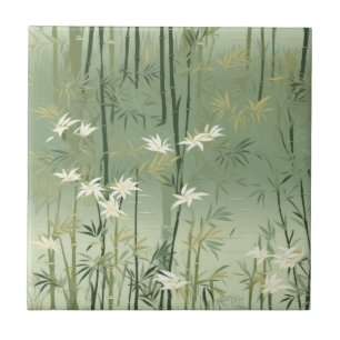 Serene Bamboo-Blüten-Asiatisch (6) Fliese