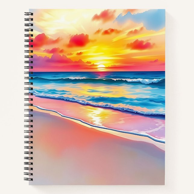 Serene Beach Sunset mit lebhaften Reflektionen Notizbuch (Vorderseite)