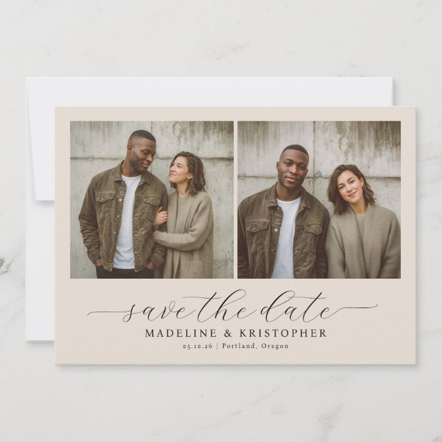 Serene Beige Minimalist Photo Collage Save The Date (Vorderseite)