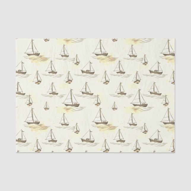 Serene Beige Segelboote auf Sea Pattern Seidenpapier (Vorderseite)