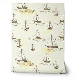 Serene Beige Segelboote auf Sea Pattern Tapete