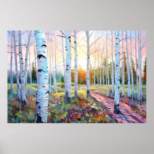 Serene Birch Forest Wasserfarbe Kunst Printing Poster