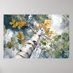 Serene Birch Forest Wasserfarbe Kunst Printing Poster