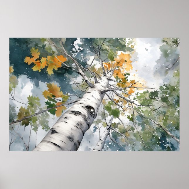 Serene Birch Forest Wasserfarbe Kunst Printing Poster (Vorne)