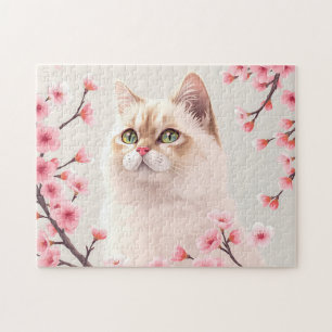 Serene Birman Cat Portrait mit Kirschblüten