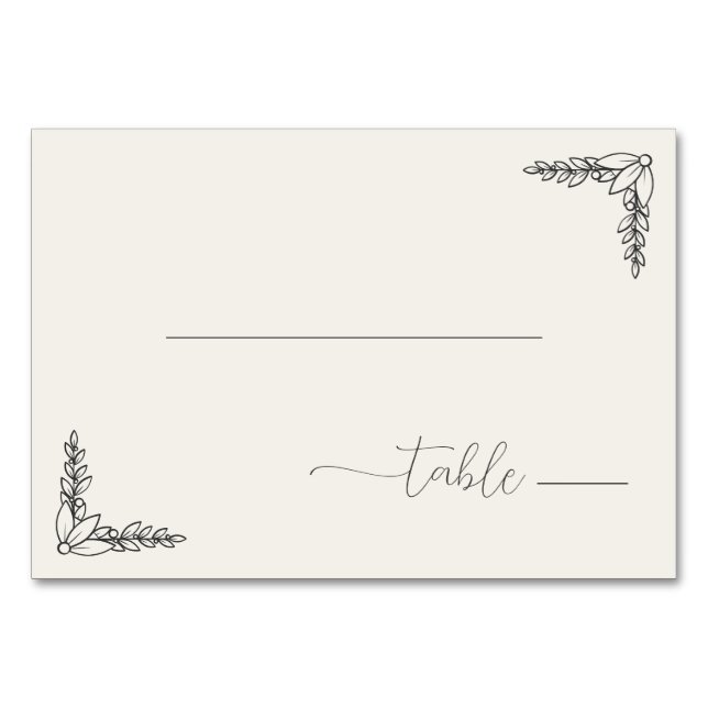 Serene Black Botanical Minimalism Tischnummer (Vorderseite)