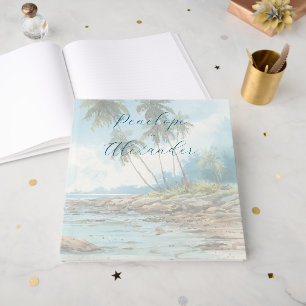 Serene Blaue Wasserfarben-Strandszene Gästebuch