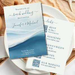 Serene Blue Abstract Beach Wedding-All In One Einladung