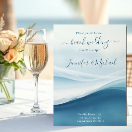Serene Blue Abstract Beach Wedding Einladung