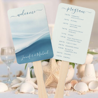 Serene Blue Abstract Wedding Program Fächer