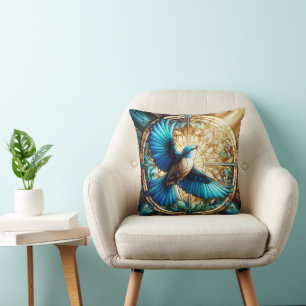 Serene Blue Bird auf festem Glas Kissen