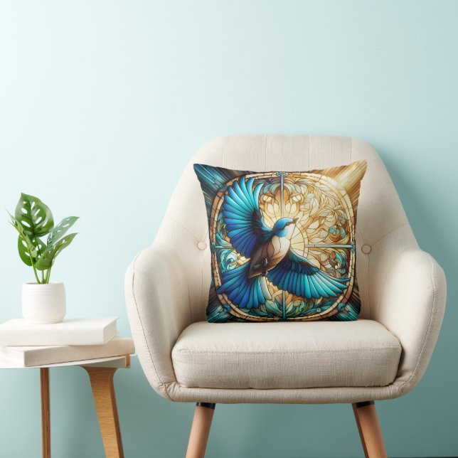 Serene Blue Bird auf festem Glas Kissen (Stuhl )