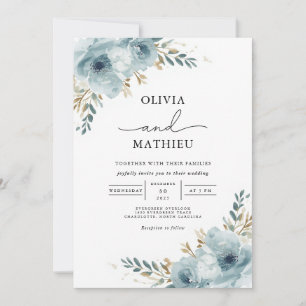 Serene Blue Botanical Floral Wedding Einladung
