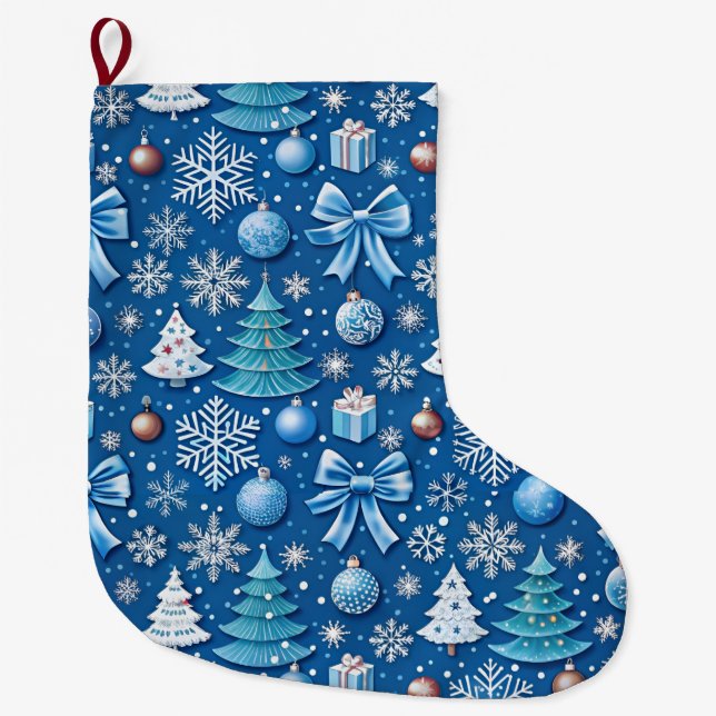 Serene Blue Christmas Wrapping Paper Pattern Großer Weihnachtsstrumpf (Vorderseite)