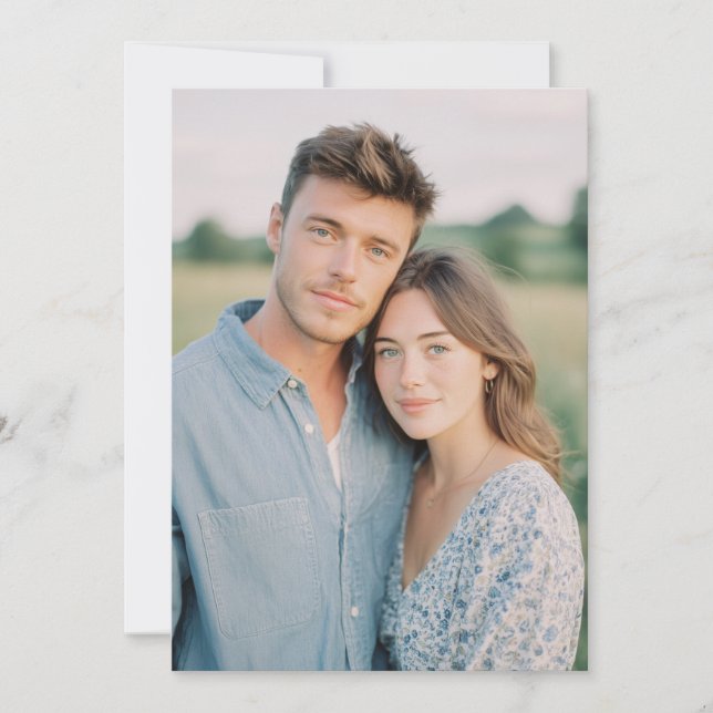 Serene Blue Floral Photo Einladung (Vorderseite)