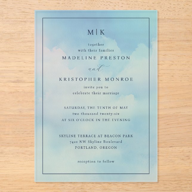 Serene Blue Gradient Wedding Invitation (Recto)