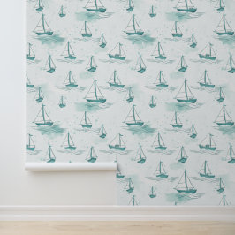 Serene Blue Green Sailing Boote Muster Tapete