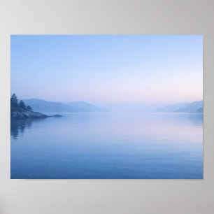 Serene Blue Lake Mist Poster - Calm Mountain Water