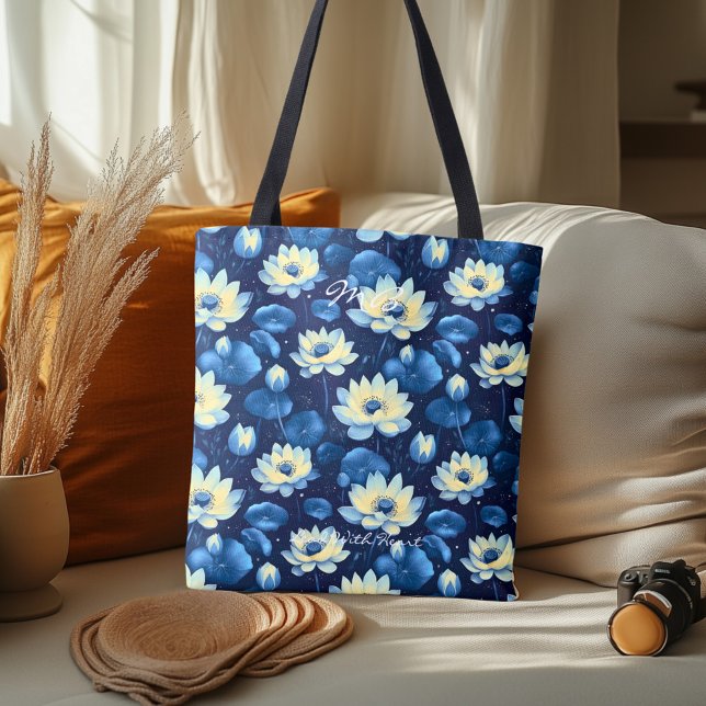 Serene Blue Lotus Floral Wellness Toe Beutel Tasche (Von Creator hochgeladen)