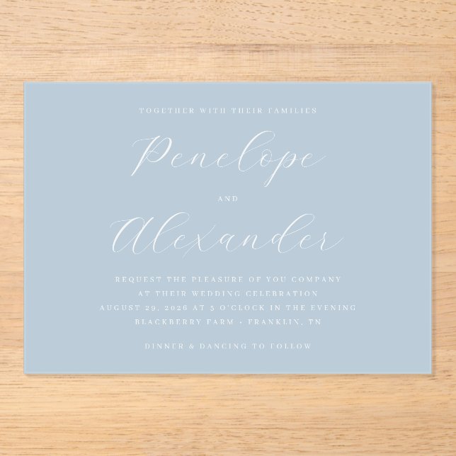 Serene Blue Minimalist Wedding Invitation (Recto)