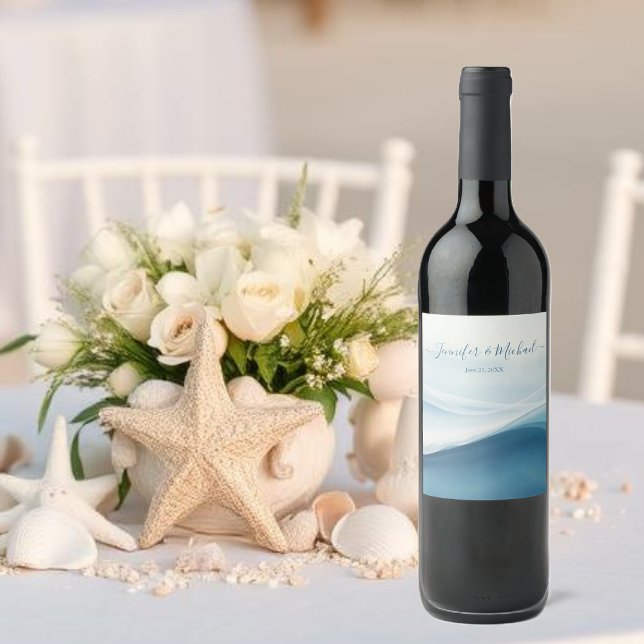 Serene Blue Modern Abstract Weinetikett (Serene Blue Modern Abstract Wine Label)