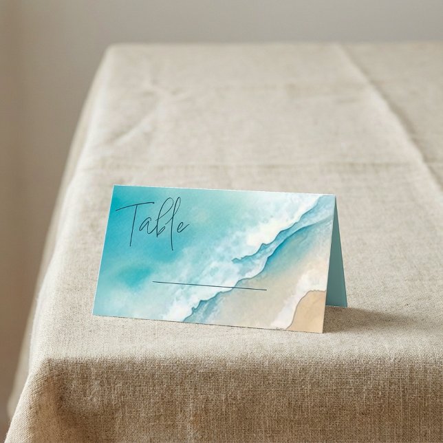 Serene Blue Ocean Beach Tischnummer Cards Platzkarte (Serene Blue Ocean Beach Table Number Cards.)