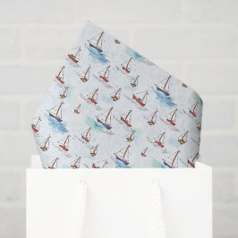 Serene Blue Red Sailing Boote auf Sea Pattern Seidenpapier