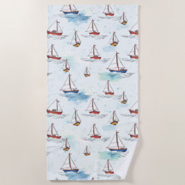Serene Blue Red Sailing Boote auf Sea Pattern Strandtuch