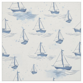 Serene Blue Sailing Boote auf Sea Pattern Stoff